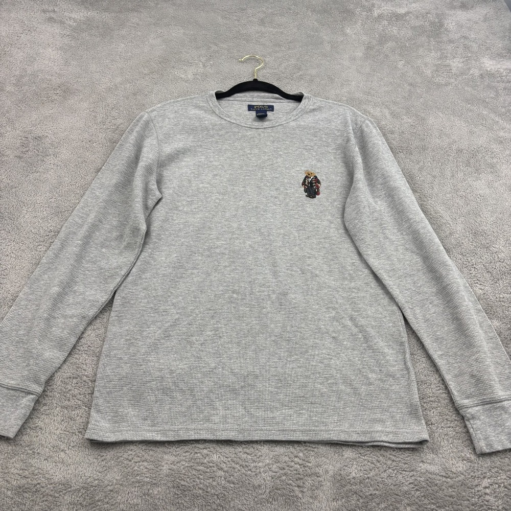 Polo Ralph Lauren PolBear Waffle Knit Thermal Shirt Mens M Gray Sleepwear Preppy